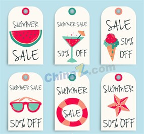 彩绘夏季销售吊牌矢量素材